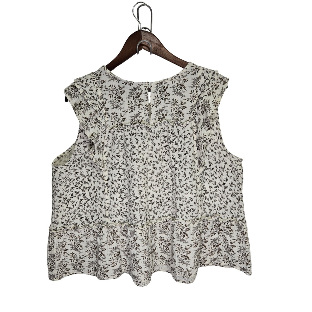 Lane Bryant Womens 20 White Brown Floral Ruffle Tiered Cotton Sleeveless Blouse - Picture 2 of 7